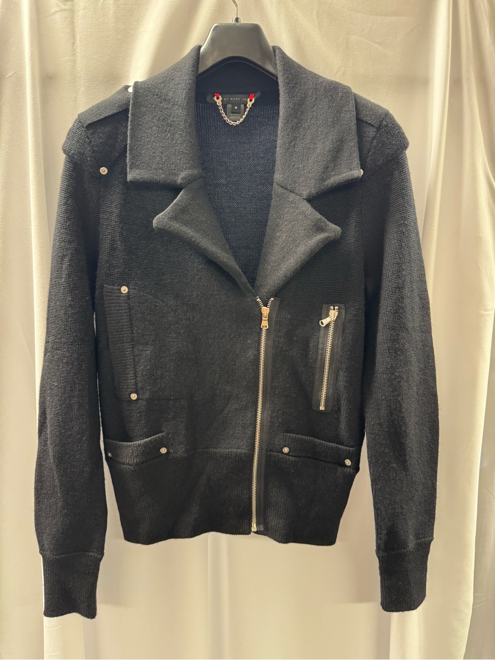 Marc Jacobs Black Knit Biker Chain-Detail Cardigan